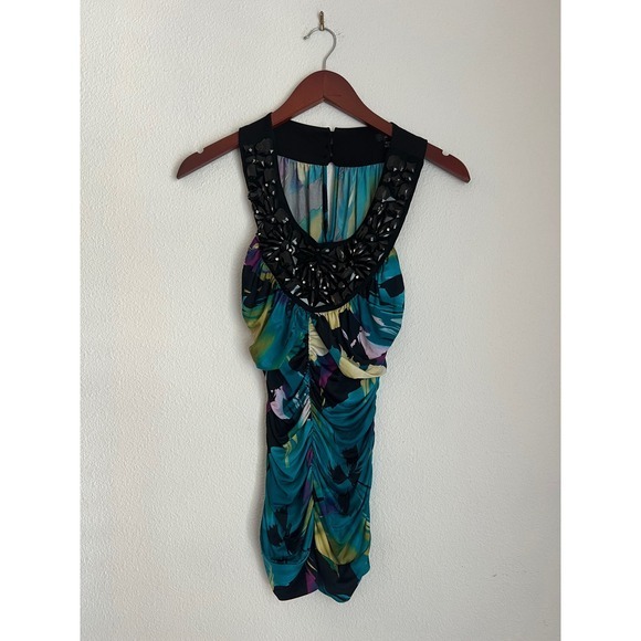Sleeveless Jewel Embellished Dress Ruched Bodycon Mini Cocktail Party - Picture 1 of 4